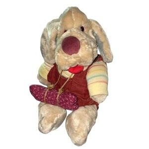 Vintage 80s Wrinkles Dog Plush Hand Puppet Ganz Bro Plush Stuffed Puppy Bone 17"